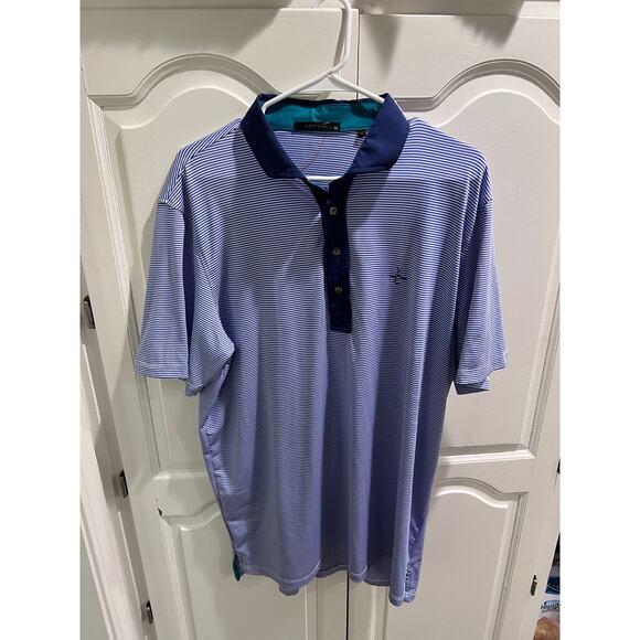Greyson Golf Polo Shirt XL Blue White Stripe Performance Stretch Short Sleeve - Picture 6 of 8